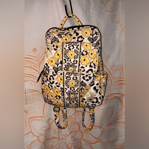 Vera Bradley Handbags - Vera Bradley Floral & Leopard Quilted Backpack - Yellow and Black